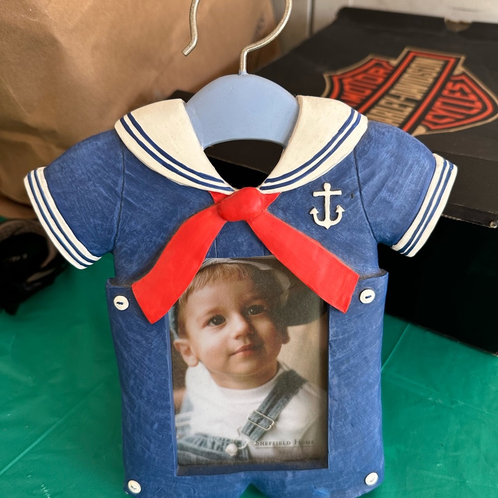 Nautical Baby Photo Frame with Red Bow 3.5 x 5 picture size